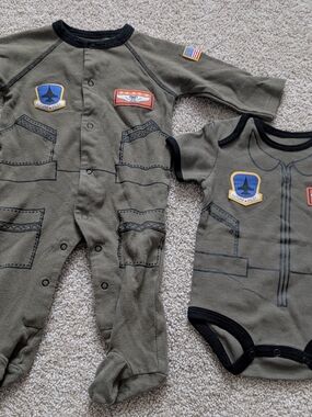 Baby Military-Style One-Piece Set in Olive Green